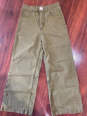 Whimsy + Row Olive Green High Rise Wide-Leg Cropped Jeans Size 25